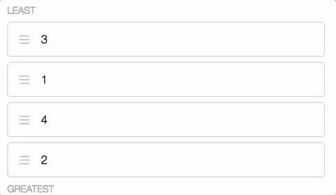 Animation of reordering the numbers 3,1,4,2 by dragging small cards in Activity Builder
