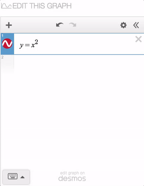 Animation showing the expression list in the graphing calculator. At the bottom of the expression list is an "edit graph on desmos" link.